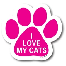 I Love My Cats Pawprint Car Magnet - 5" Pink Paw Print Auto Truck Fridge Magnet
