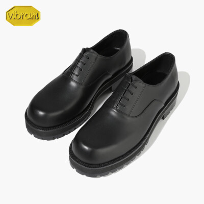 Firenze Atelier Mens Black Leather Round Toe Derby Shoes Platform Shoes Vibram