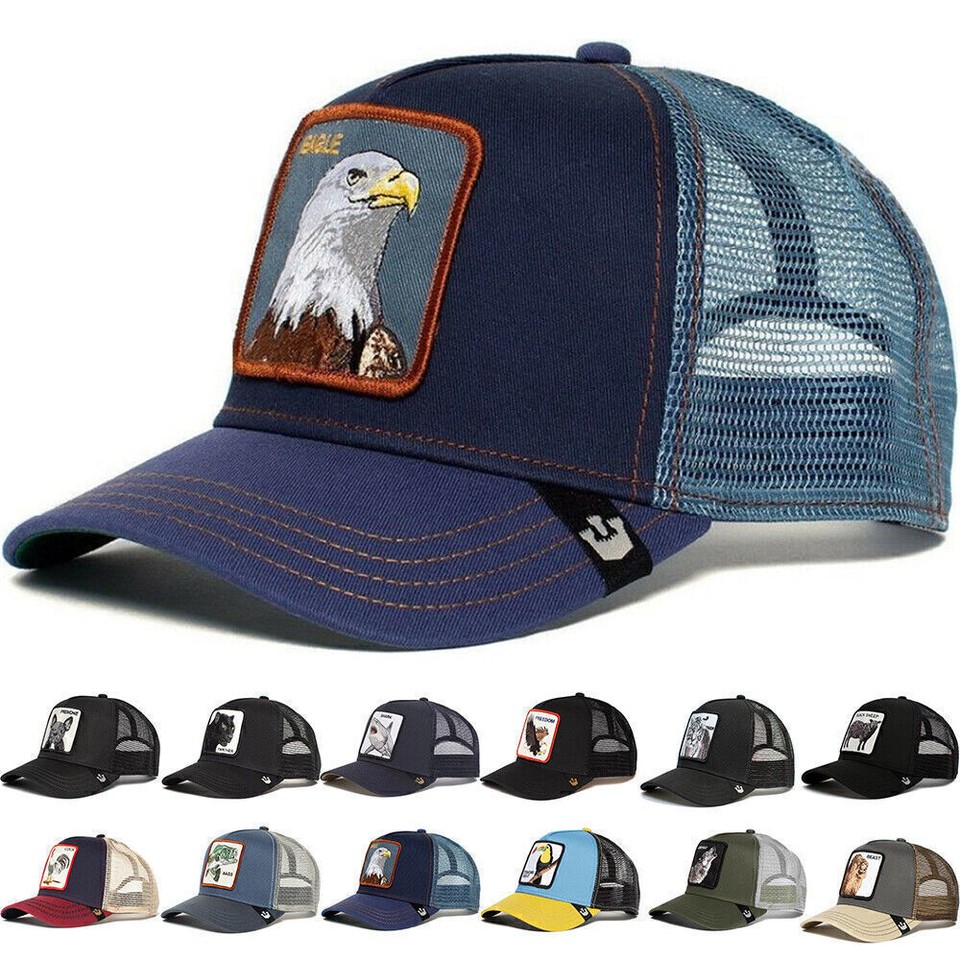 Gorra de béisbol de malla de camionero de granja unisex bordada de animales con cierre a presión hip hop sombrero para el sol/
