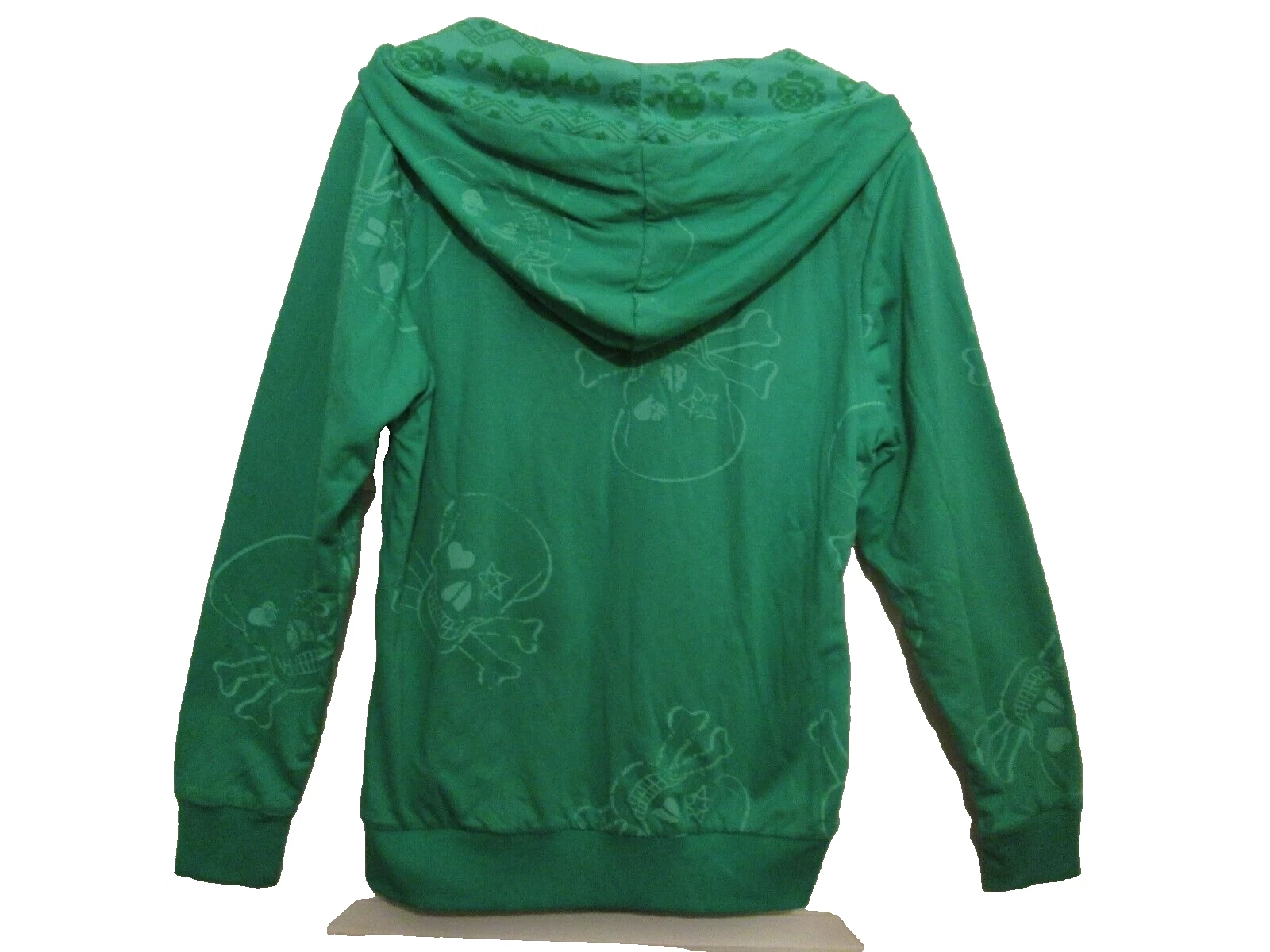 OFF WHITE Felpa con cappuccio e zip No Boundaries verde con disegno teschio foderata donna junior taglia XL 15 17