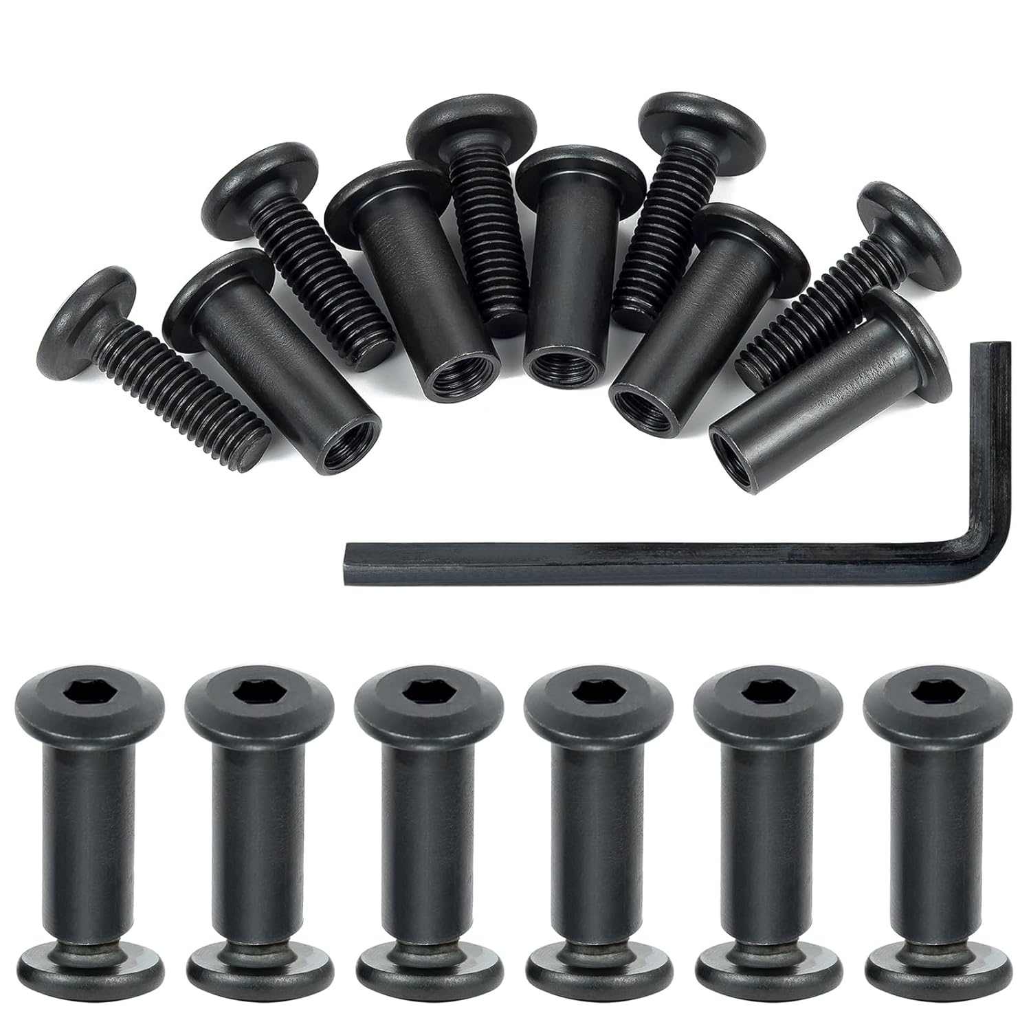 100 Sets Nut and Bolt - M6X20Mm Black Hex Drive Socket Cap Metal Screws for Furn