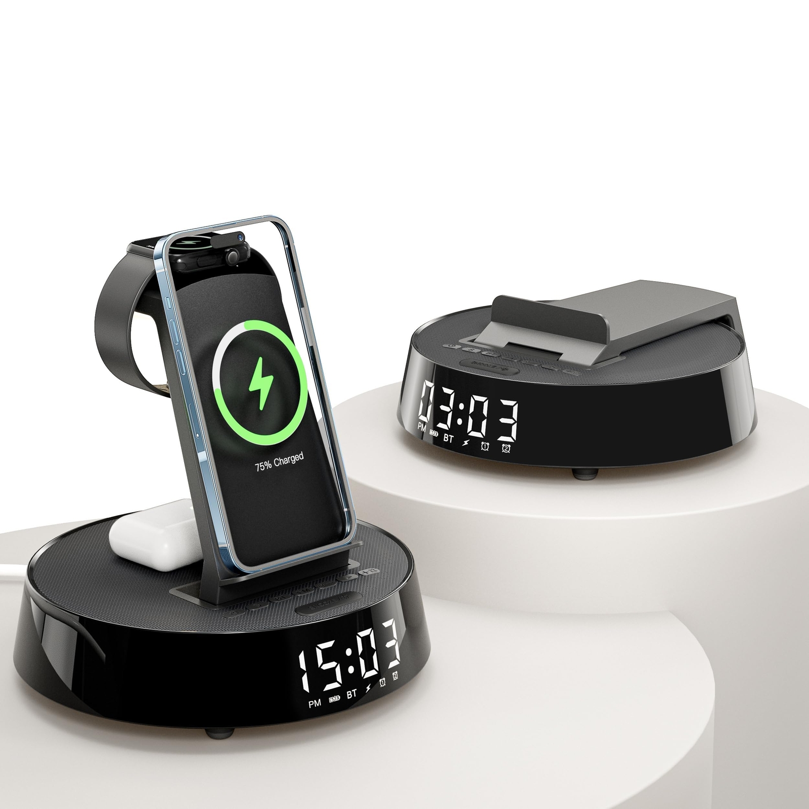 Alarm Clock with Wireless Charging Station, Clock for Bedroom with Dimmable N...-image