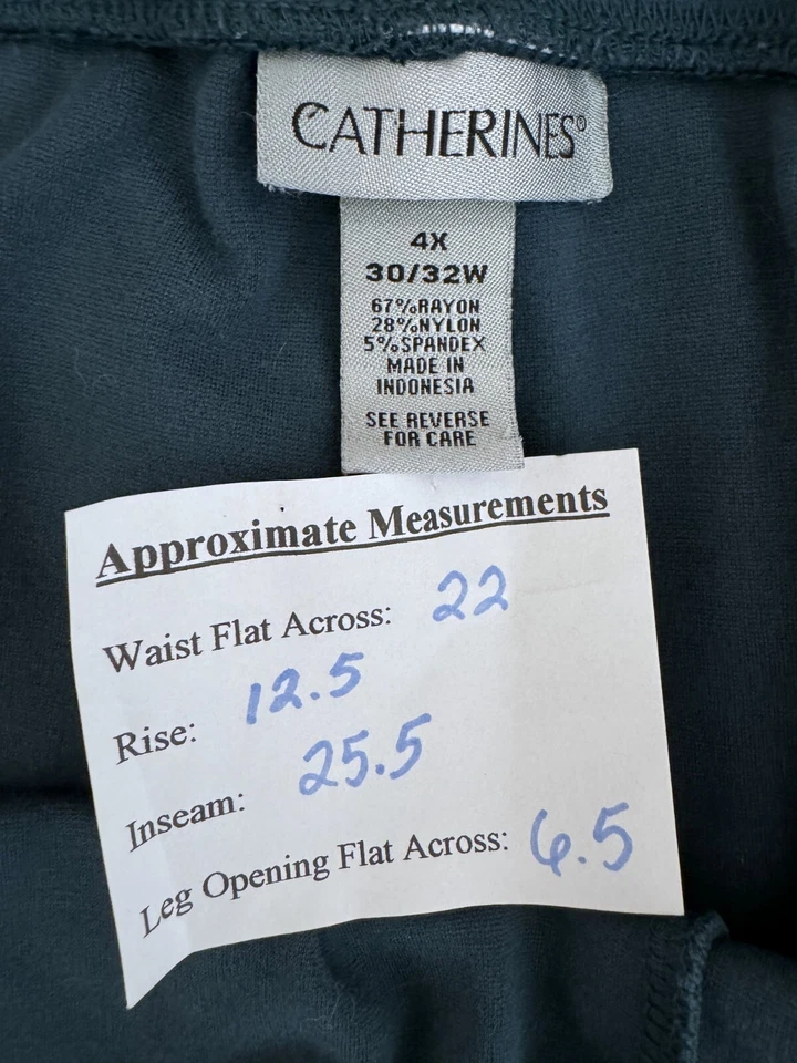 Pantalones Cortos Catherines Para Mujer 4X Plus Verde Azulado Oscuro Capri Legging Cintura Elástica Usados en Excelente Condición Foto 3 de 3