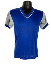 Vintage 70s T-shirt Small Russell Athletic NOS V-Neck Blue Gray White Gold Tag