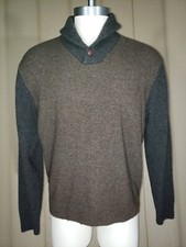JOS A BANK Sweater Mens Large Brown Gray Lambs WOOL Shawl Collar Warm Thick EUC