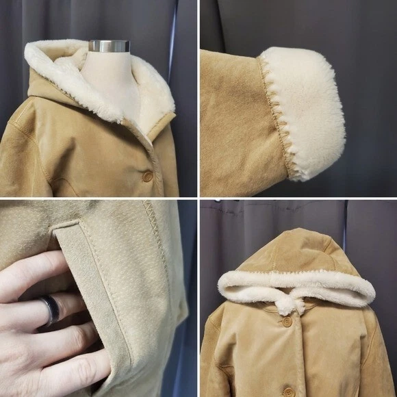 Vintage 90s y2k Wilson's Suede Leather Faux Fur Lined Coat Light Tan Woman's XL - Image 4 of 4