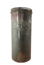 Industrial Metal Canister Marked Shield's 44 Rustic Decor