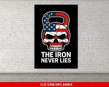 American Flag Skull Home Gym Banner - Motivational Weightlifting Wall Art