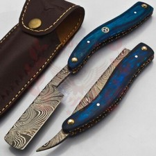 9.0" Handmade Damascus Folding Pocket Custom hand made Blade Straight Razor