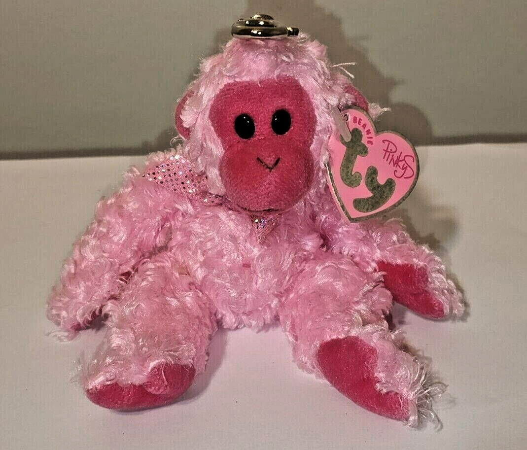 Ty Pinkys JULEP Pink Monkey (Metal Key Clip) Beanie Baby 4.5