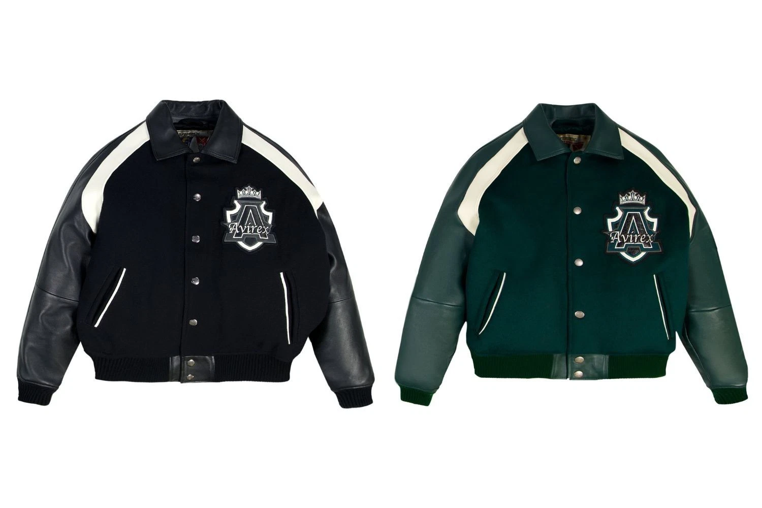 Men’s Avirex King Wool Varsity Style Real Lambskin Leather Sleeves Bomber Jacket