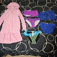 Girls Misc Bathing Suit Bottoms Bundle with Hooded Swimsuit Cover