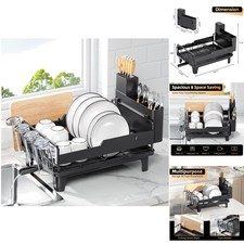 Dish Drying Rack with Drainboard Kitchen Counter Organizer Utensil Holder Black