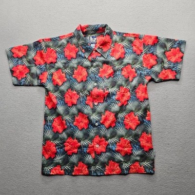 B One Soul Men's Size Medium Red Floral Short Sleeve Button Down Shirt