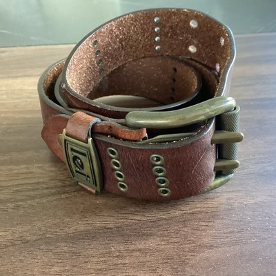 Vtg L.e.i. brown leather belt With double-prong buckle Size L Western Rustic