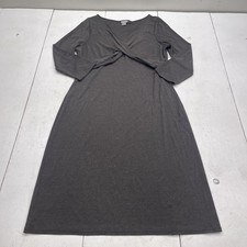 Ann Taylor Dress Womens 14 Gray V Neck 3/4 Sleeve Twist Front Jersey A Line Midi