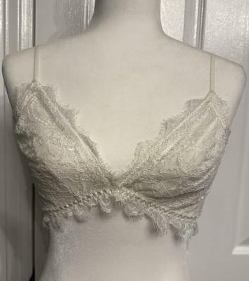 ANINE BING SHEER DELICATE WHITE LACE BRA WITH TRIM SIZE LARGE