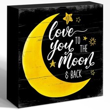 Rustic "Love You To The Moon & Back" Quote Wooden Block Decor for Nursery