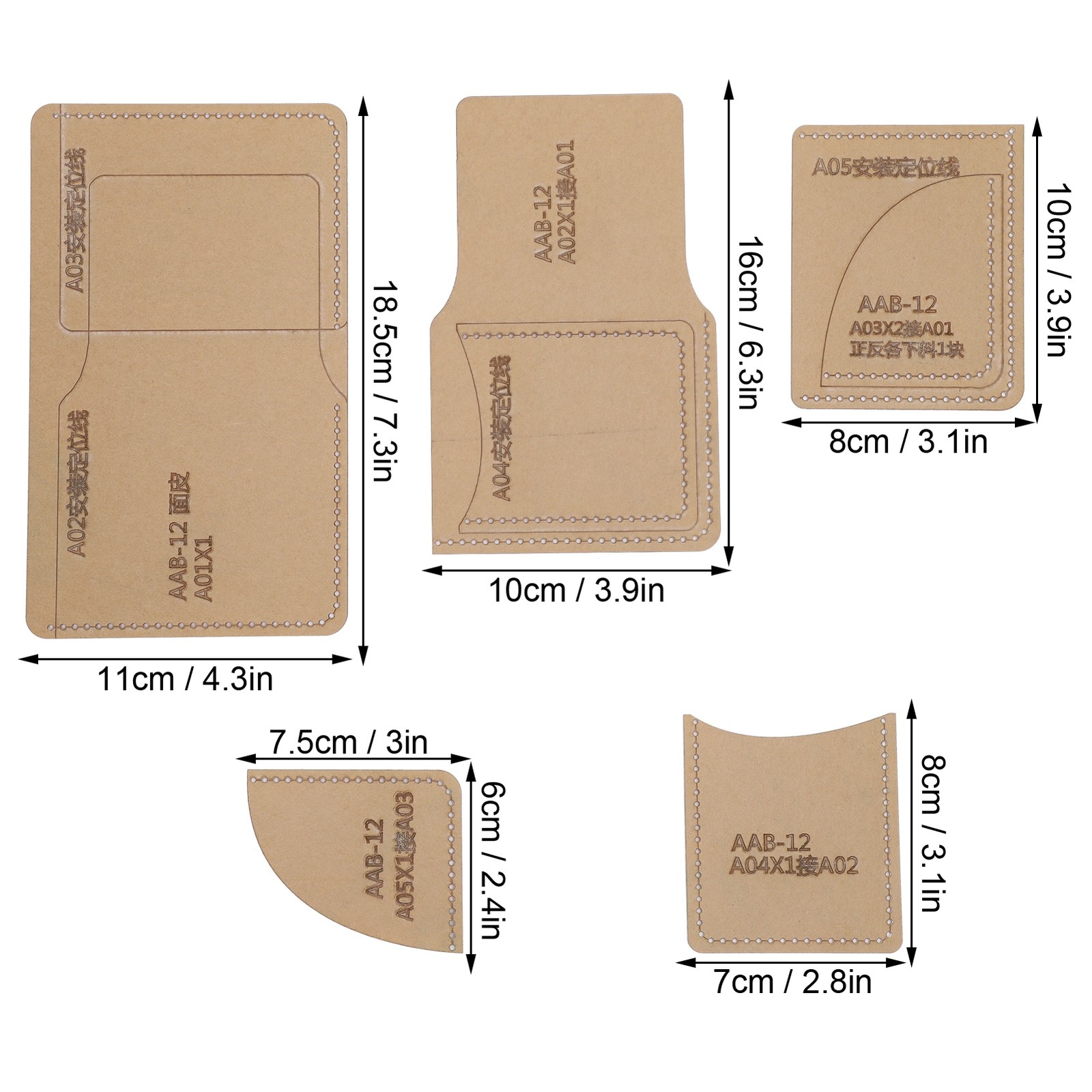 5Pcs Acrylic Template HandMade Short Wallet Leather Pattern Mold Craft Tools