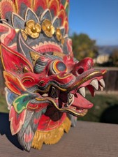 Vintage Wood Mask Balineses Decor Tribal Wall Hanging Hand Carved