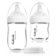 Gulicola Natural Glass Baby Bottle Newborn Set, 3 Oz and 5 Oz with Extra Slow Fl