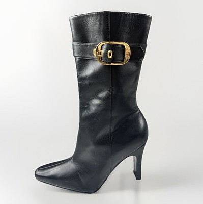 Carlos Santana Mantra Women s Size 5 1/2 Gold Buckle Midcalf Boots 3.5 