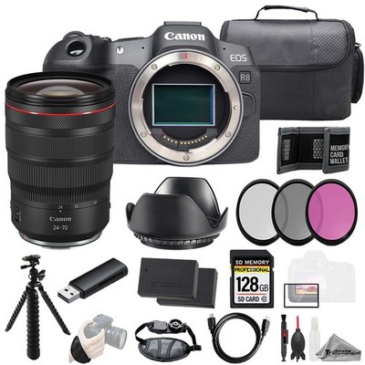 Canon EOS R8 + RF 24-70mm f/2.8L IS USM Lens+128GB+ExtBat+3PC Filter-Kit