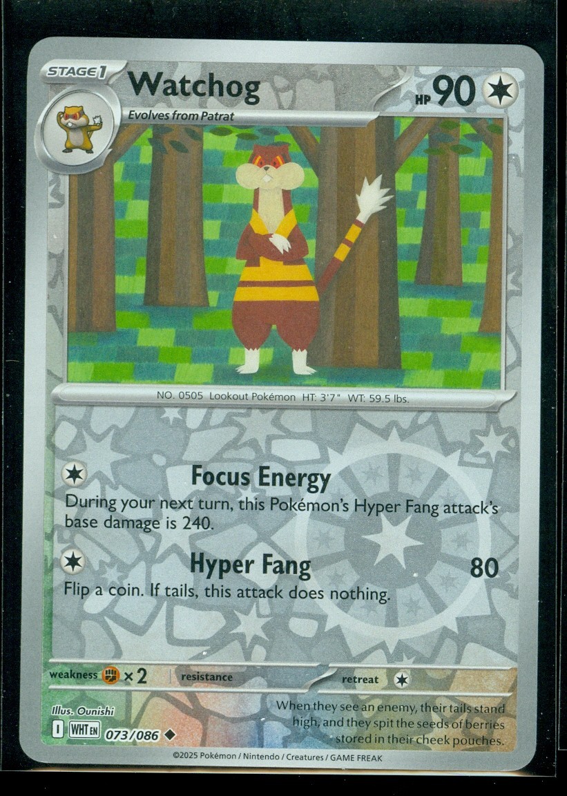 Pokemon WATCHOG 073/086 - White Flare - Rev Holo - MINT
