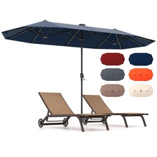 13 FT Double-sided Patio Umbrella with Solar Lights Crank Handle
