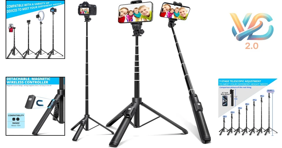 Portable 3-in-1 Selfie Stick Tripod with Adjustable Remote for Vlogging & Travel - Image 2 of 4