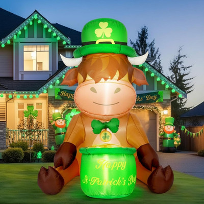 5Ft St. Patrick'S Day Highland Cow Inflatables Outdoor Decoration Blow up Highla