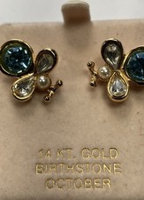 14 KARAT GOLD BUTTERFLY OCTOBER BIRTHSTONE TOURMALINE BUTTERFLY POST EARRINGS