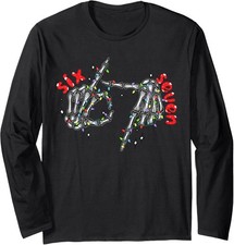Six Seven Skeleton Hands Funny Christmas Ligths Long Sleeve T-Shirt