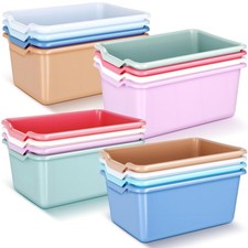 16 Pcs Plastic Book Bins for Classroom Library Cubby Bins Scoop Front Stackab...