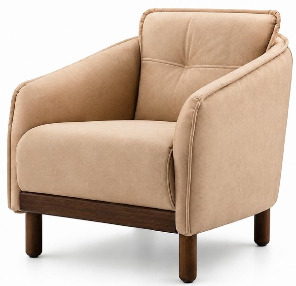 Sessel Beige Modern Stoff Holz Polstersessel Lounge Design-image