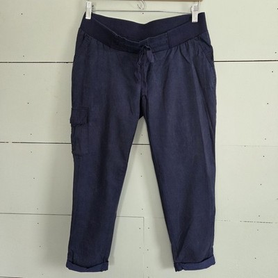 Motherhood Maternity Cargo Pants Women Navy Blue Drawstring Elastic Waist Cuffed