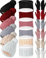 18 Pcs Winter Beanie Hat Scarf Gloves Set for Women Include 6 Pcs Knit Hat Wa...