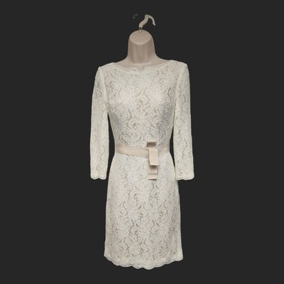 Waters & Waters Knee-Length Lace 3/4 Sleeve Pencil Dress Color Ivory Size 6