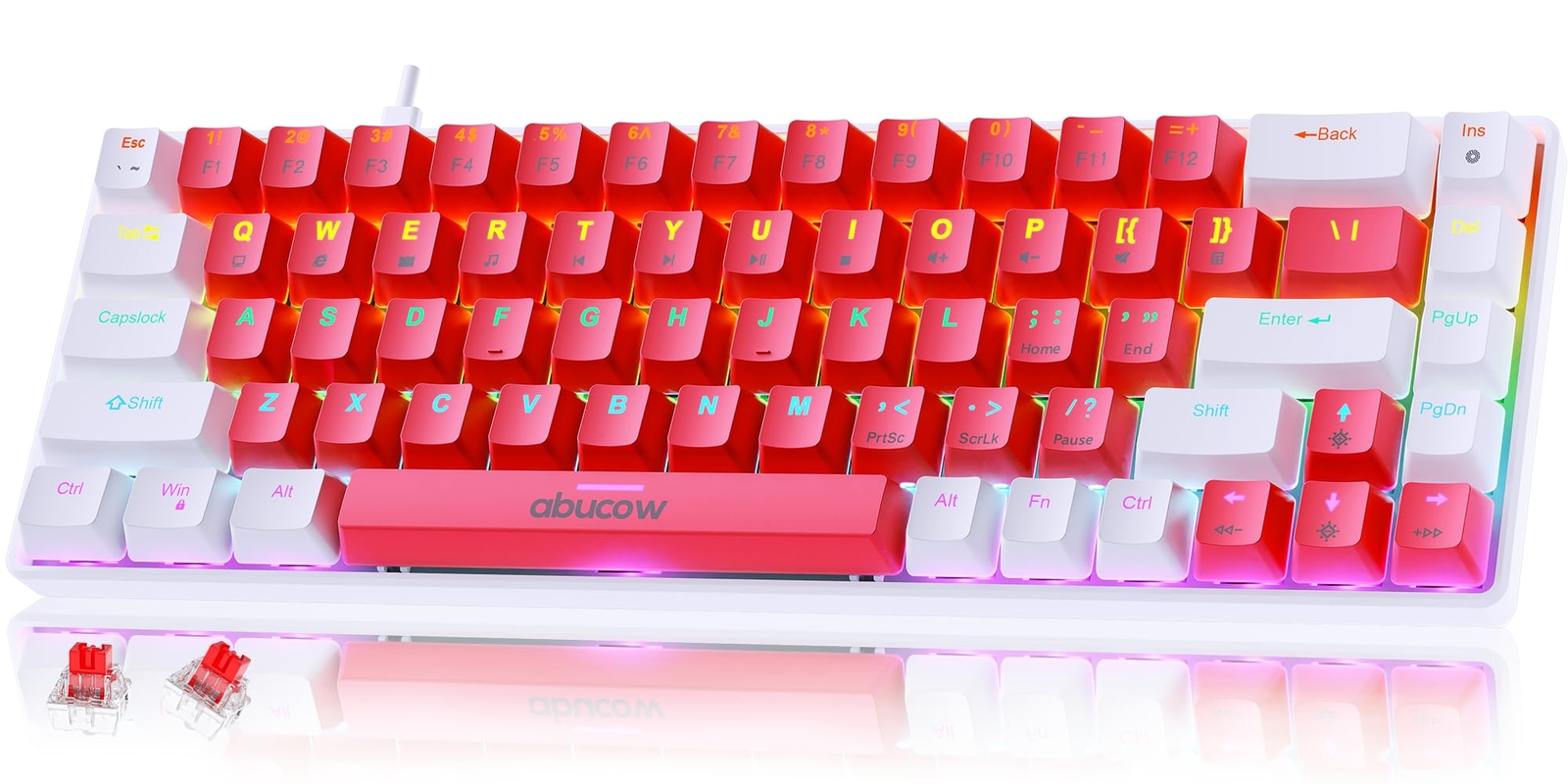 60% RGB Backlit Mechanical Gaming Keyboard with 68 Red Keys Compact Design-image
