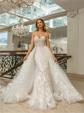 Elegant Ivory Mermaid Wedding Dresses Applique sleeveless Detachable Sweep Train