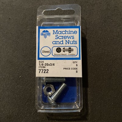 ナッツ　Man Hillman7722 Machine Screws and Nuts, 1/4-20x3/4 Qty5 Steel, Round