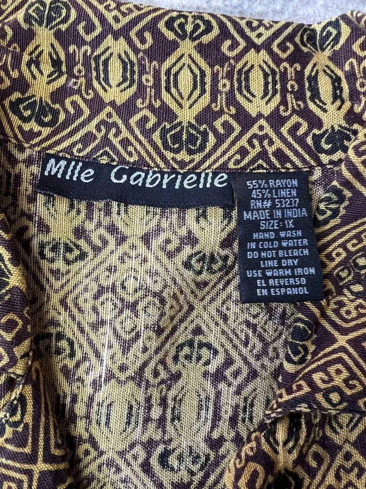 Blusa para mujer Mlle Gabrielle Top Plus 1X lino rayón extra grande geométrica Foto 4 de 4