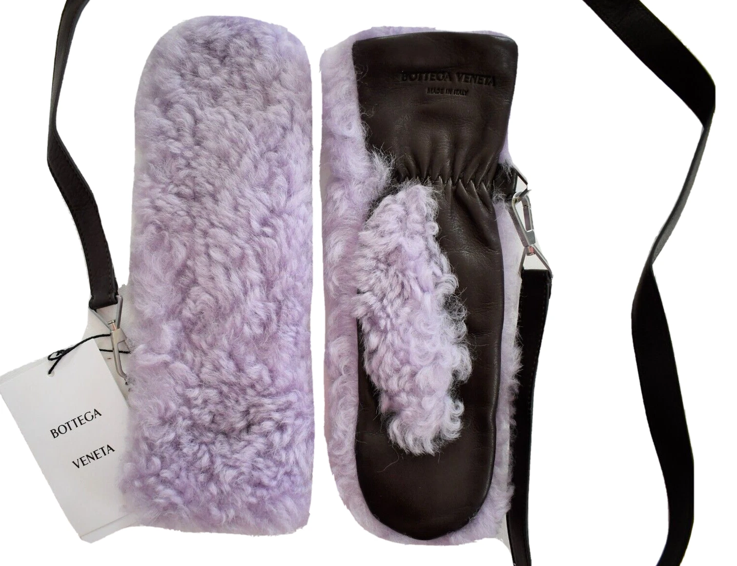 🆕️$750 BOTTEGA VENETA LEATHER & TEDDY SHEARLING Women's MITTENS Gloves US-8/L