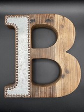 RUSTIC INITIAL LETTER B Galvanized Riveted, WOOD Wall Hanging, Free Standing 14"