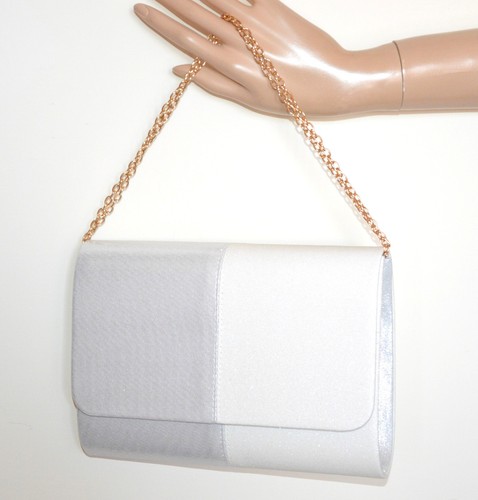 POCHETTE bianca argento donna borsa borsello brillantini elegante clutch  bag G24 | eBay