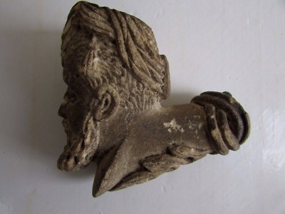 ANTIQUE CLAY PIPE HEAD ORNATE CERAMIC TURBAN , BEARDED GENT