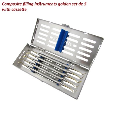 Zahnarzt Komposit & Kunststoff Füllinstrumente Golden 5er Set mit Kassette