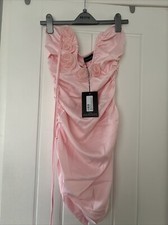 Size 6/8 petite baby pink satin rose detail bandeau dress pretty little thing