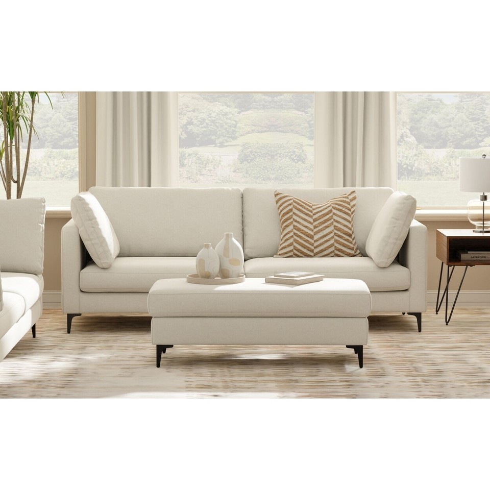 Ava 90 Inch Mid Century Sofa Set With Ottoman Stain Resistant Fabric