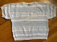 Vtg LL Bean Women  s Sweater SZ L Cable Knit Pastel Colors 80  s Cottage core